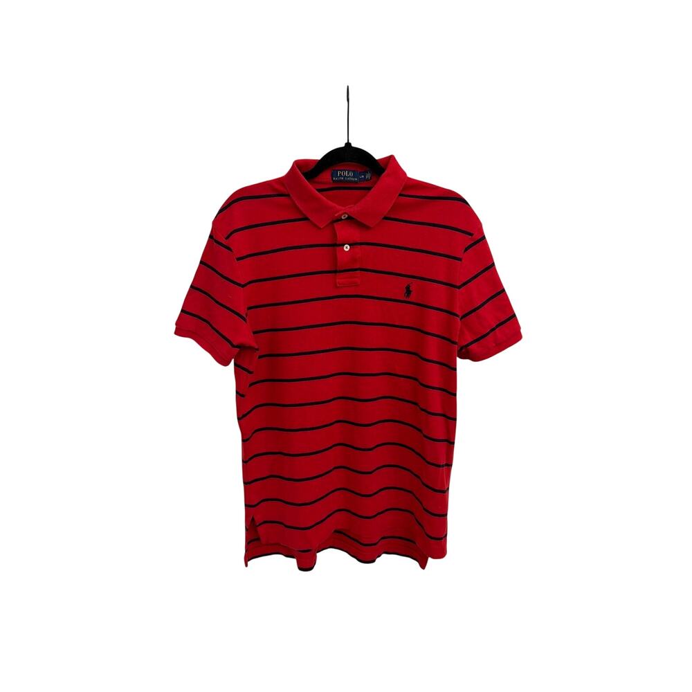 Polo Ralph Lauren Preppy Red Blue Striped Short Sleeve Shirt Size Men's Large